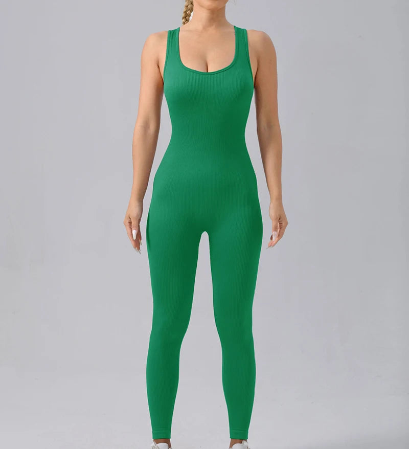 Combinaison de Yoga Femme Sans Coutures - Tenue de Sport Une Pièce Sans Manches pour Fitness et Gym