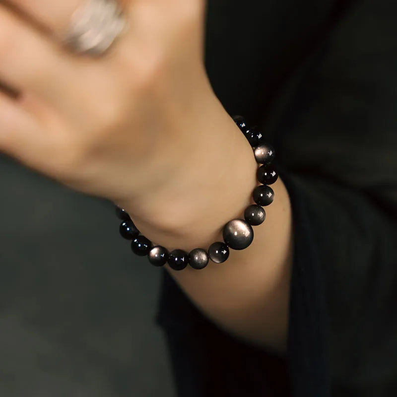 Bracelet Homme Obsidienne et Bois d'Ébène 8 mm – Protection et Méditation
