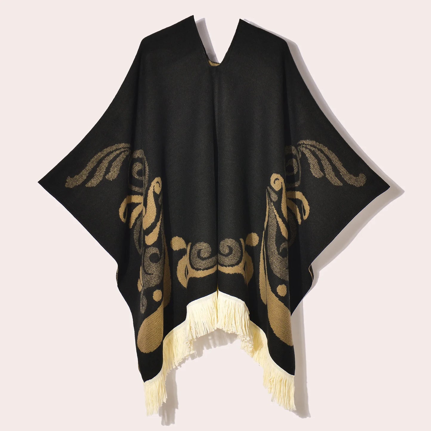Poncho Ethnique à Franges - Style Bohème & Jacquard