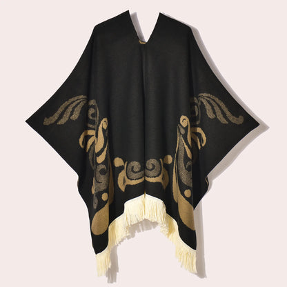 Poncho Ethnique à Franges - Style Bohème & Jacquard