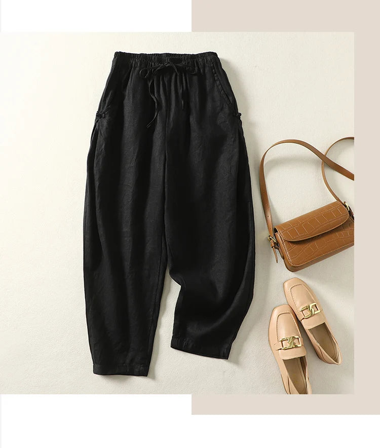 "Tsubaki" Pantalon femme en coton style sarouel | Taille élastiquée, coupe ample vintage