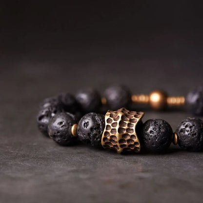 Bracelet Homme Pierre de Lave Volcanique et Laiton Vintage – Diffuseur d'Huiles, Jusqu'au 22 cm