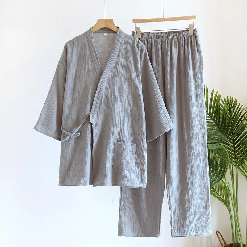 Kimono Homme en Coton Gaufré - Ensemble 2 Pièces