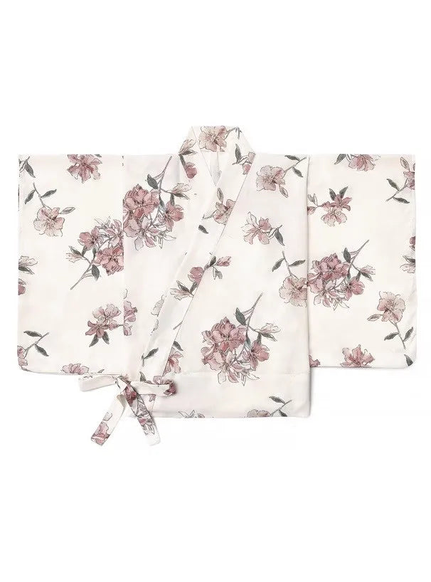 Yukata Deux Pièces Blanc et Rose Floral | Kimono Japonais d'Été Doux et Raffiné