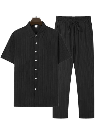 Ensemble Lin Décontracté Homme – Chemise Boutonnée et Pantalon Droit