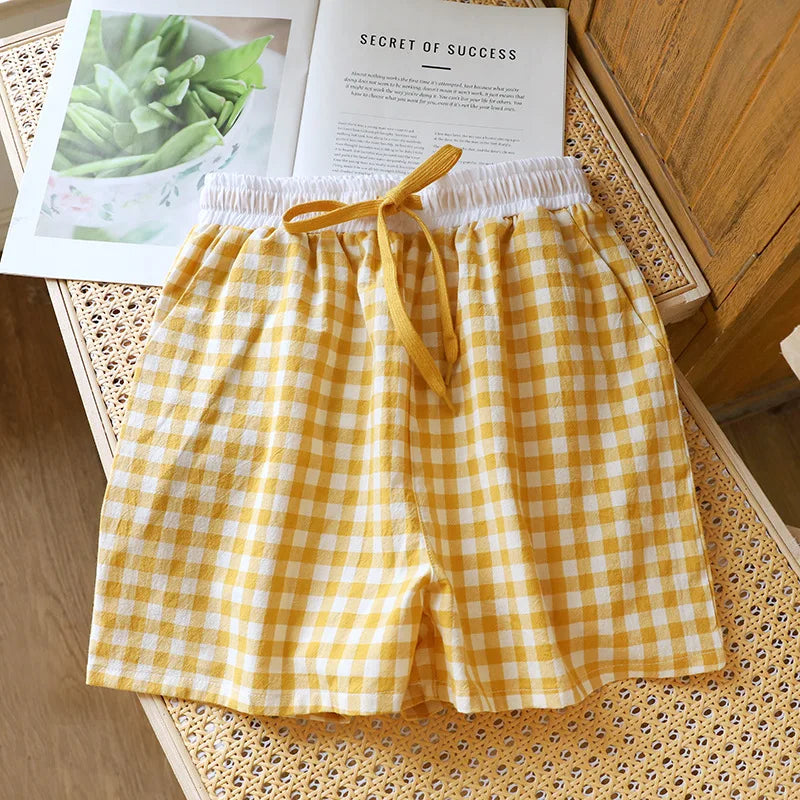 Short de Pyjama en Gaze de Coton et Dentelle