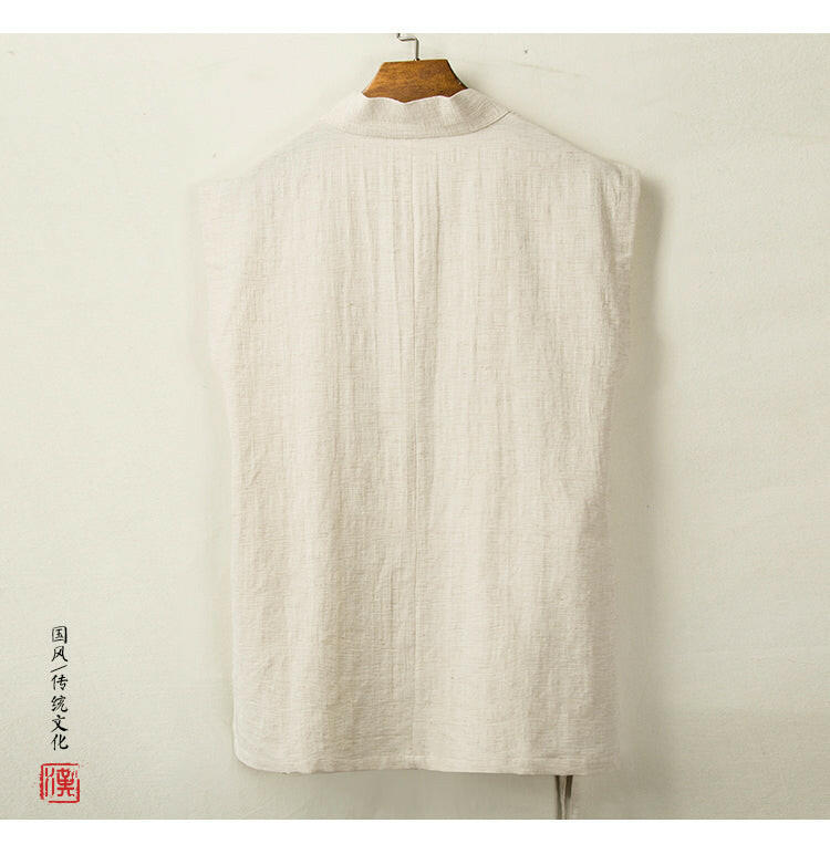 "Hotoko" sleeveless vest in linen and cotton