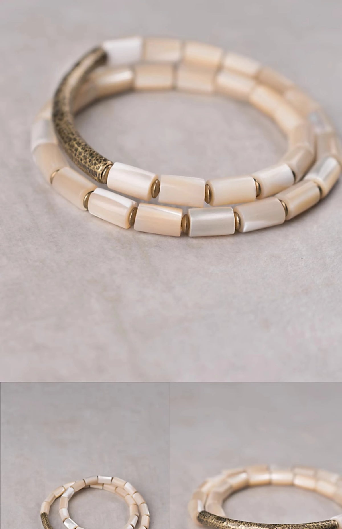 Bracelets à Accumuler Coquillage et Laiton – Set Minimaliste Tons Neutres pour Femme