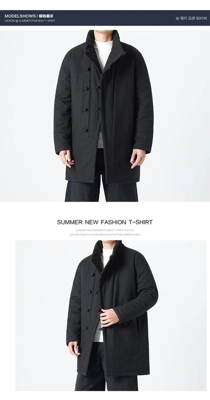 Manteau Long Chinois Asymétrique - Hanfu Hivernal & Tangzhuang Moderne