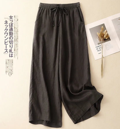 "Hikari" Pantalon large femme en coton et lin | Taille haute fluide, simple et élégant