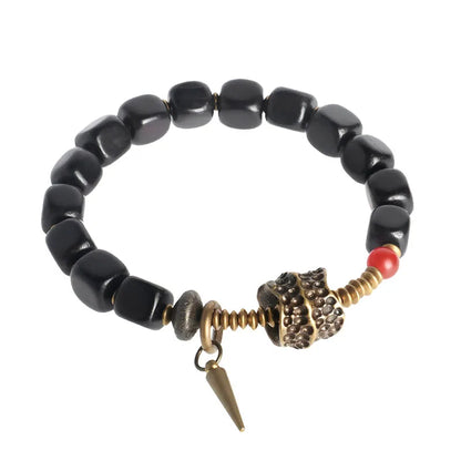 Bracelet Ébène Cubique et Cuivre Martelé Vieilli – Style Rock, Homme et Femme