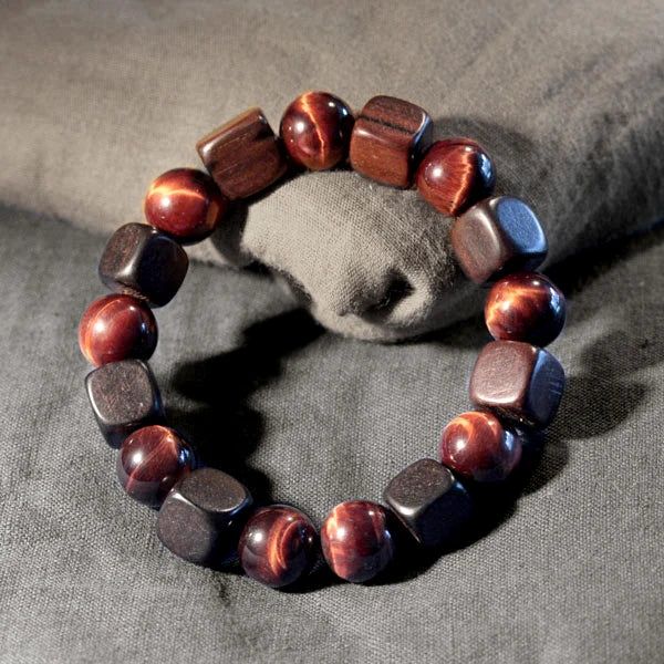 Bracelet Oeil de Tigre 10 mm et Bois d'Ébène – Amulette de Prospérité Homme et Femme