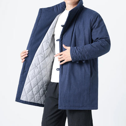 Manteau Long Chinois Asymétrique - Hanfu Hivernal & Tangzhuang Moderne