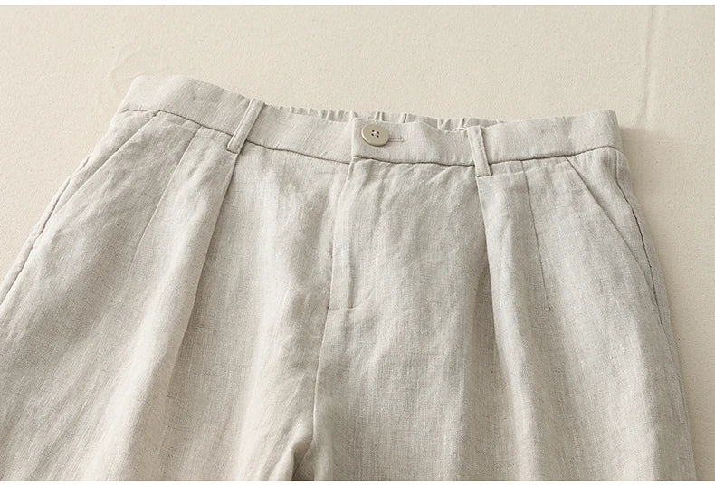 "Shizuka" Pantalon femme en lin et coton | Taille haute droite, style simple et élégant