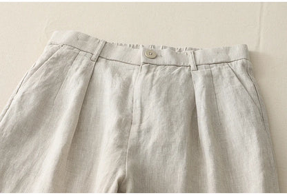 "Shizuka" Pantalon femme en lin et coton | Taille haute droite, style simple et élégant
