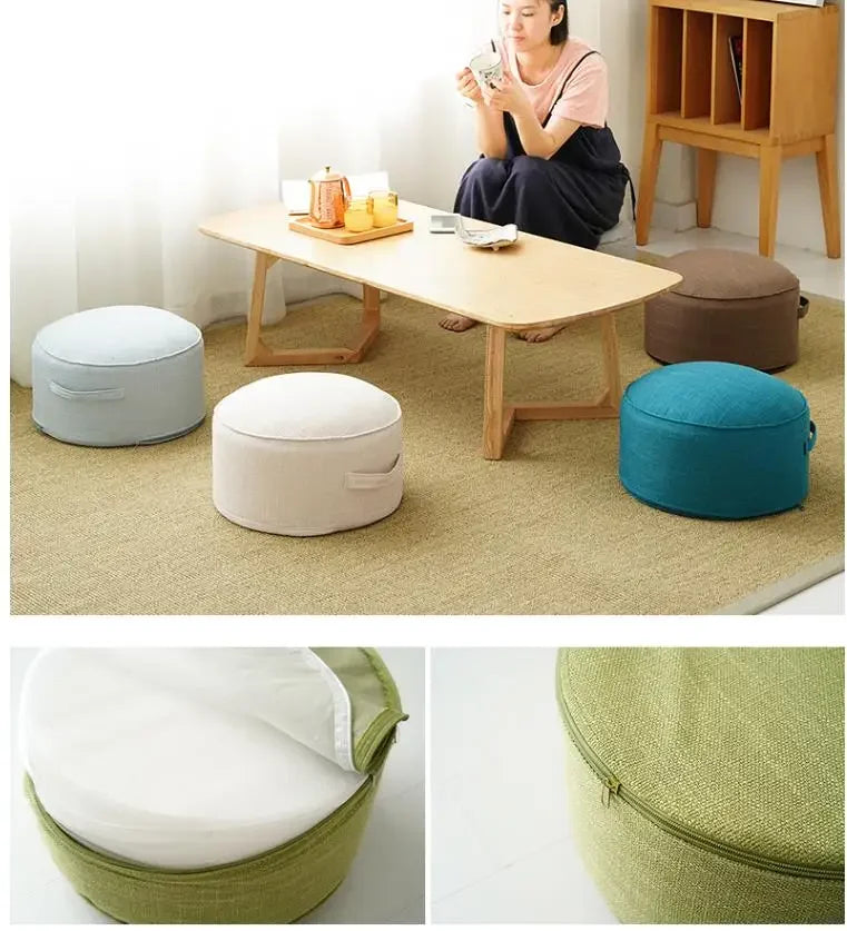 Coussin de Yoga Rond en Lin et PEP | Soutien & Confort Premium