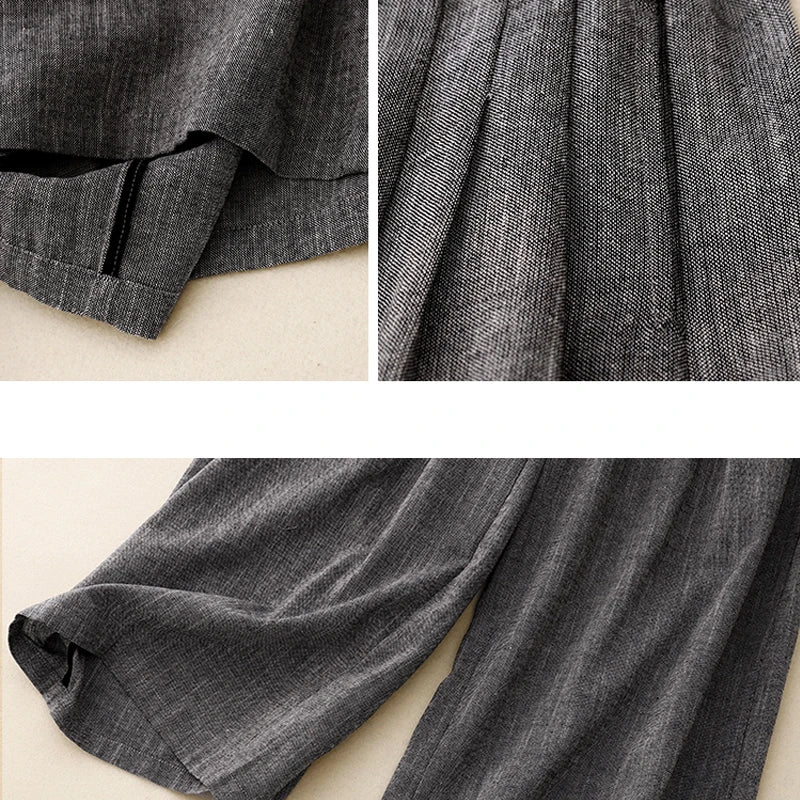 "Kumo" Pantalon large femme en coton et lin | Taille haute droite, élégant et léger