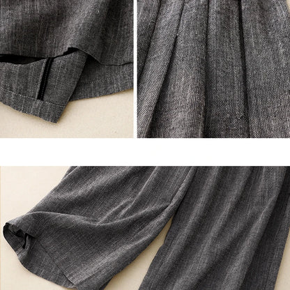 "Kumo" Pantalon large femme en coton et lin | Taille haute droite, élégant et léger