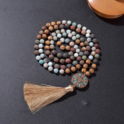 Mala "Harmonie des Éléments" en perle de Jaspe Jaune, Turquoise Rouge et Amazonite