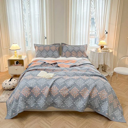 Couvre-Lit Gris Jacquard – Harmonie Élégante en Coton Double Épaisseur