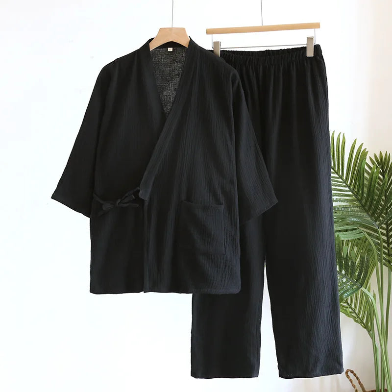 Kimono Homme en Coton Gaufré - Ensemble 2 Pièces