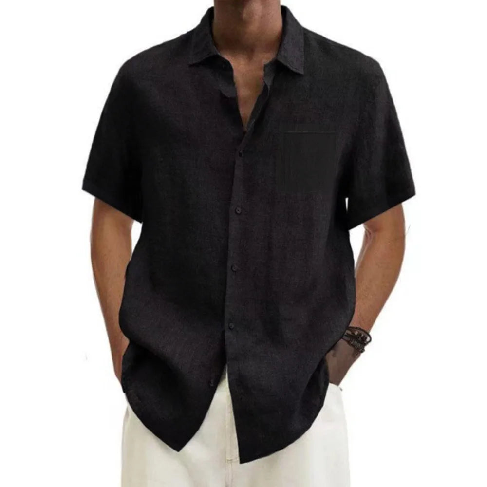 "Daichi" Chemise homme en coton et lin | Manches courtes, coupe droite estivale