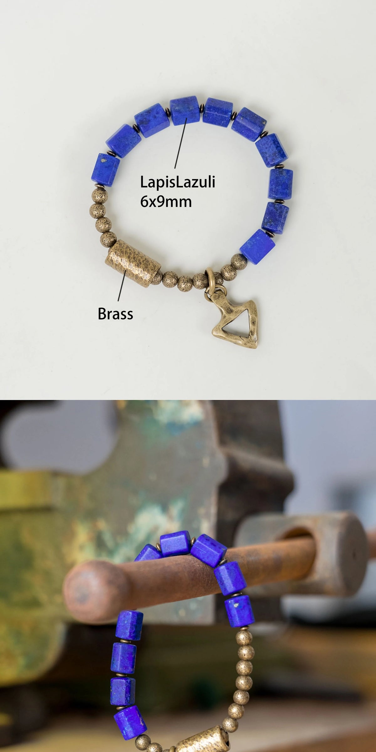 Bracelet Lapis Lazuli et Laiton avec Pendentif Triangle – Fait Main