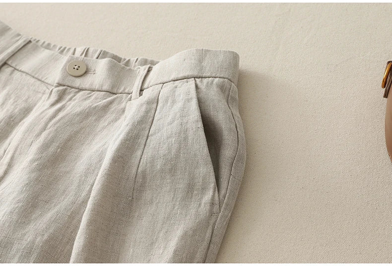 "Shizuka" Pantalon femme en lin et coton | Taille haute droite, style simple et élégant