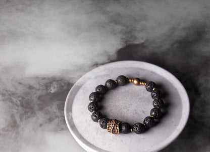 Bracelet Homme Pierre de Lave Volcanique et Laiton Vintage – Diffuseur d'Huiles, Jusqu'au 22 cm