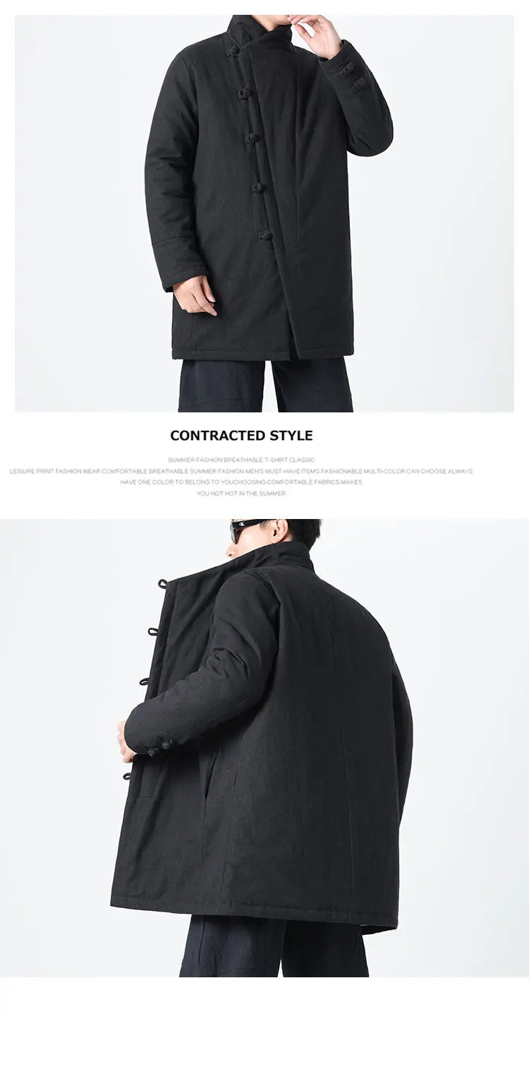 Manteau Long Chinois Asymétrique - Hanfu Hivernal & Tangzhuang Moderne