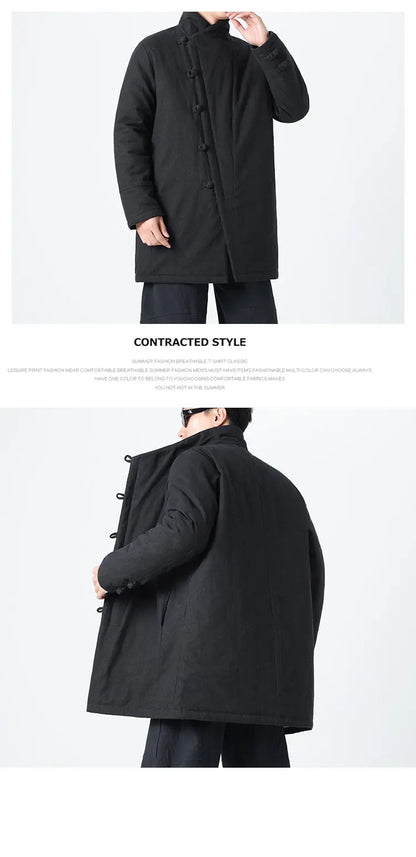 Manteau Long Chinois Asymétrique - Hanfu Hivernal & Tangzhuang Moderne