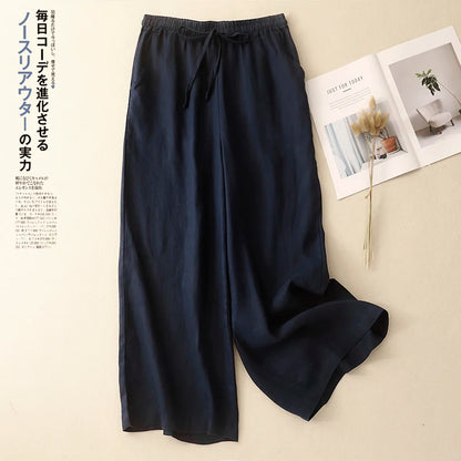 "Hikari" Pantalon large femme en coton et lin | Taille haute fluide, simple et élégant