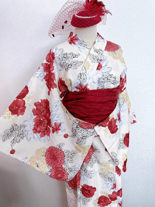 Yukata Deux Pièces Rouge et Jaune | Kimono Japonais d'Été Fleuri et Vibrant