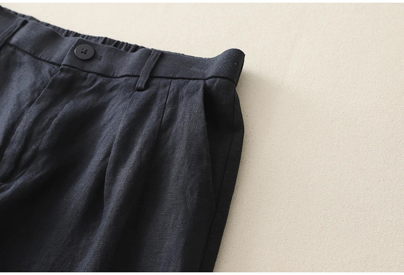 "Shizuka" Pantalon femme en lin et coton | Taille haute droite, style simple et élégant