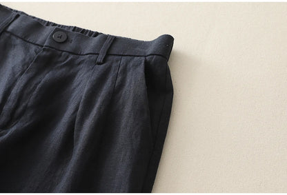 "Shizuka" Pantalon femme en lin et coton | Taille haute droite, style simple et élégant