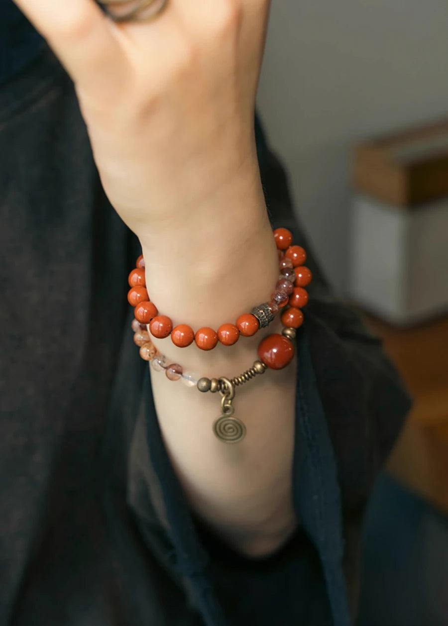 Bracelet Multirang Jade Vert ou Jaspe Rouge et Laiton – Fait Main, Homme et Femme