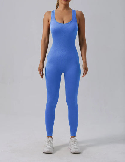 Combinaison de Yoga Femme Sans Coutures - Tenue de Sport Une Pièce Sans Manches pour Fitness et Gym