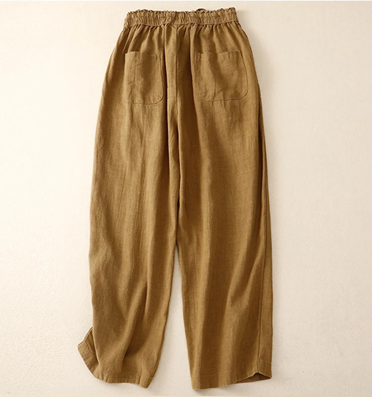 "Kogane" Pantalon large femme en lin et coton | Taille haute, coupe ample et décontractée