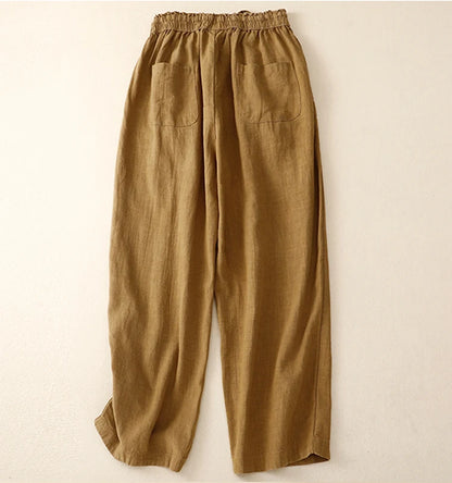 "Kogane" Pantalon large femme en lin et coton | Taille haute, coupe ample et décontractée