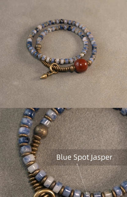 Bracelet Jaspe Paysage ou Jaspe Tacheté Vert ou Bleu – Perles Ethniques Unisexe