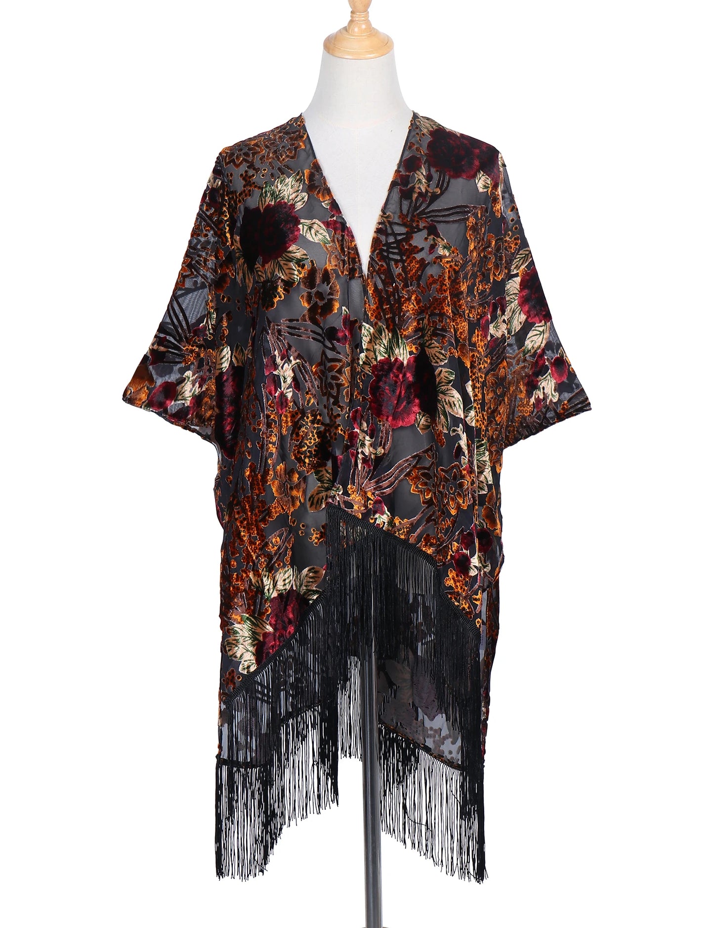 Kimono Long en Tulle Brodé - Élégance Bohème et Légèreté