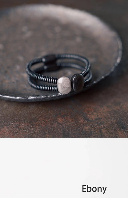 Bracelet Double Rang Obsidienne Noire et Bois d'Ébène – Tout Noir, Homme et Femme