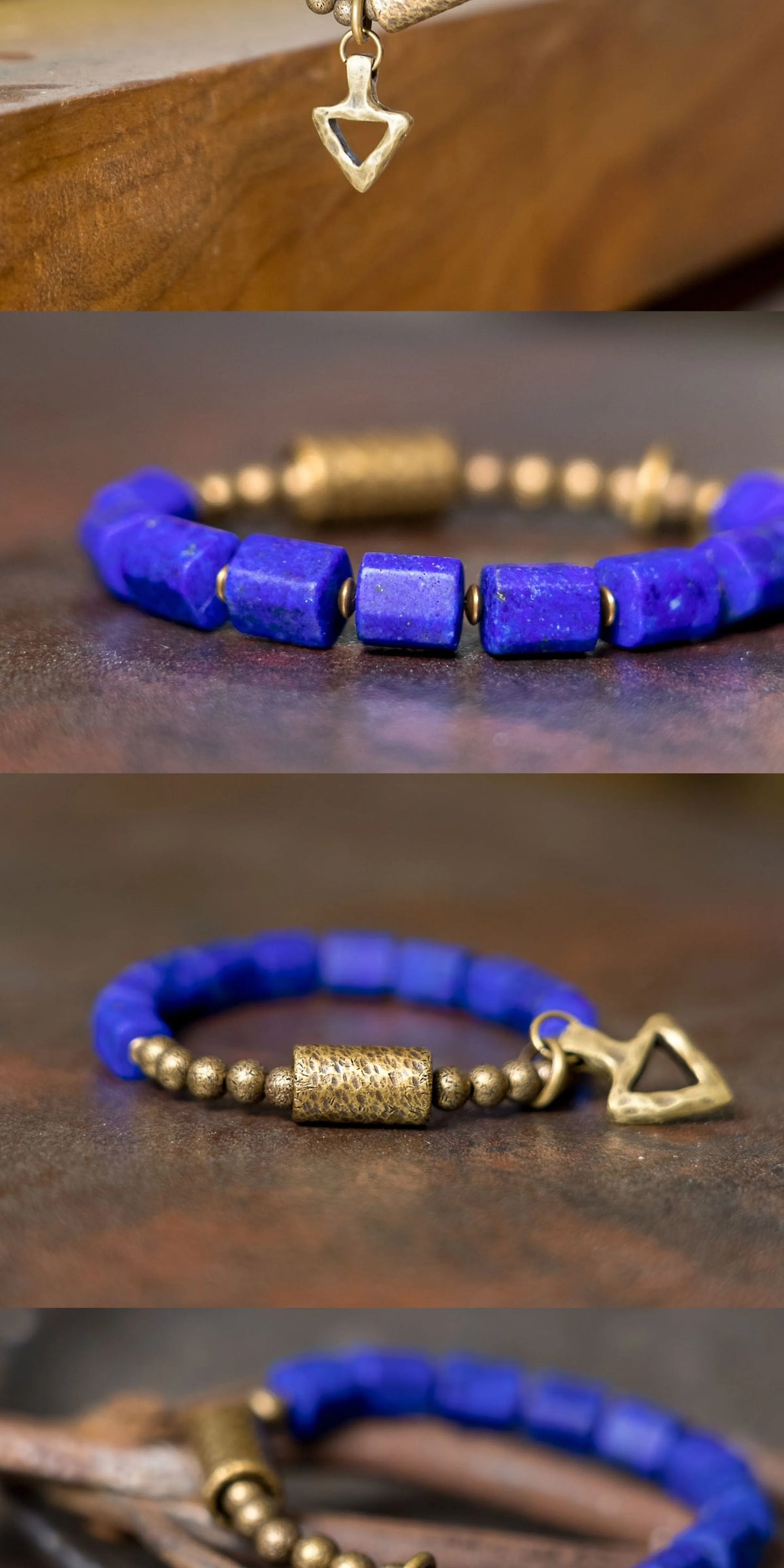 Bracelet Lapis Lazuli et Laiton avec Pendentif Triangle – Fait Main