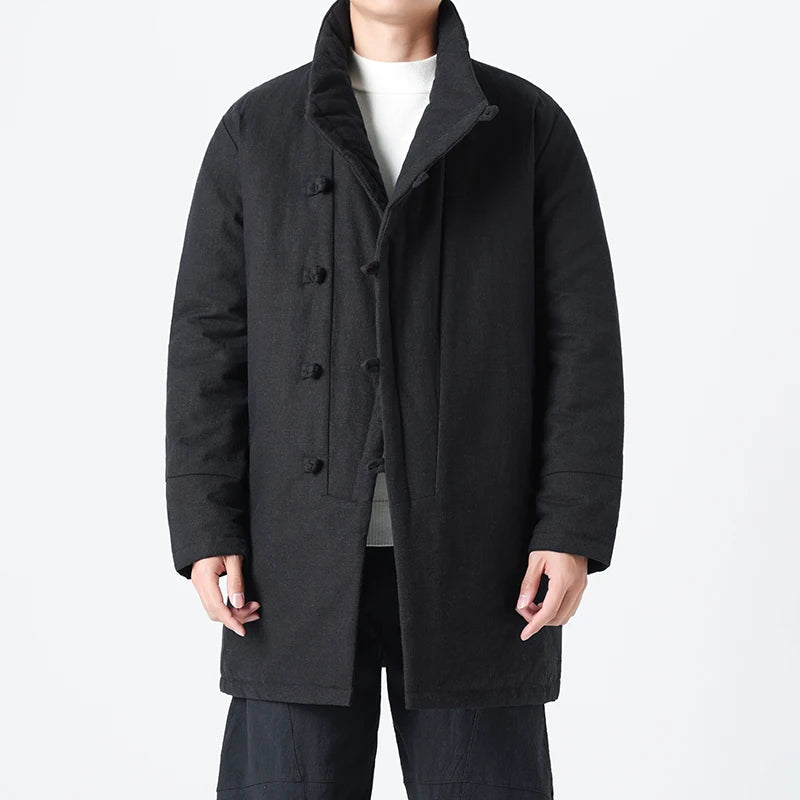 Manteau Long Chinois Asymétrique - Hanfu Hivernal & Tangzhuang Moderne