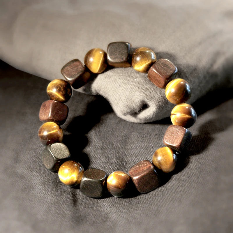 Bracelet Oeil de Tigre 10 mm et Bois d'Ébène – Amulette de Prospérité Homme et Femme