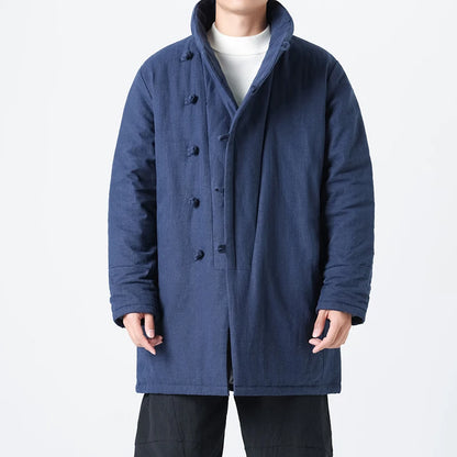 Manteau Long Chinois Asymétrique - Hanfu Hivernal & Tangzhuang Moderne