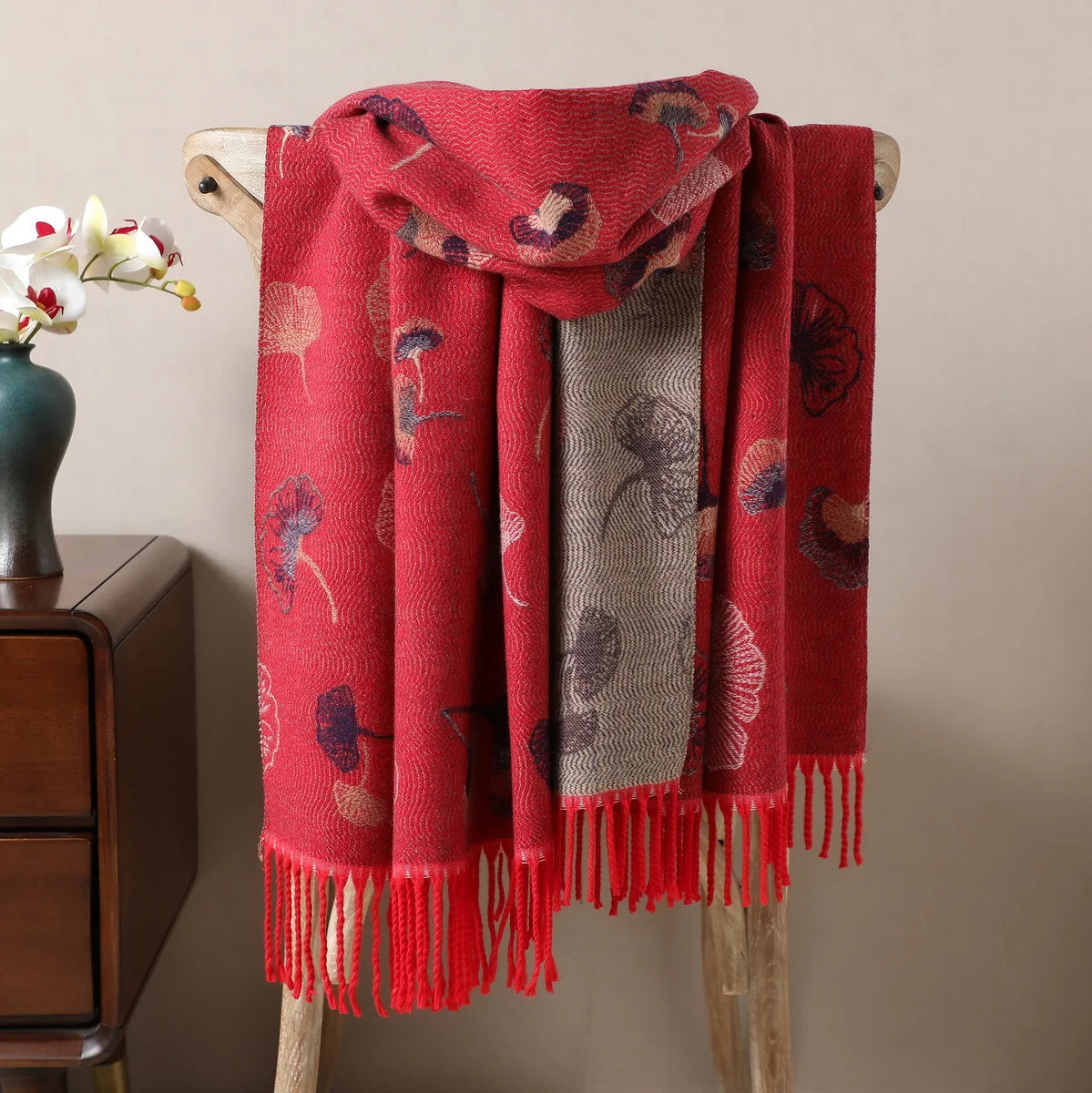 Écharpe Pashmina Double Face - Motifs Floraux