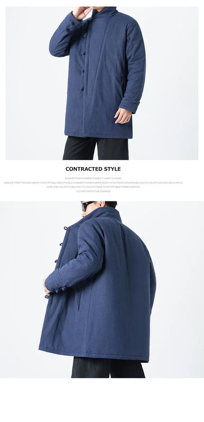 Manteau Long Chinois Asymétrique - Hanfu Hivernal & Tangzhuang Moderne