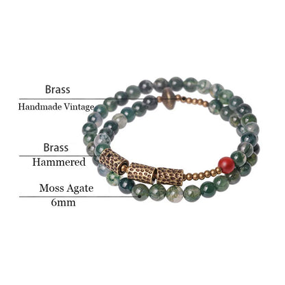 Bracelet Double Rang Jade Mousse et Laiton Martelé – Bohème Énergétique pour Femme