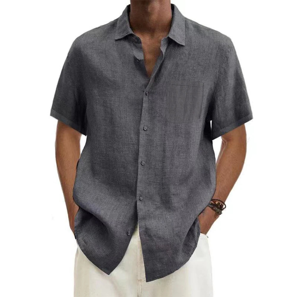 "Daichi" Chemise homme en coton et lin | Manches courtes, coupe droite estivale